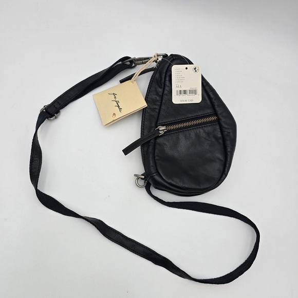 Free People Coffee Date Mini Crossbody Black Leather Sling Bag Backpack Pouch - Picture 6 of 8